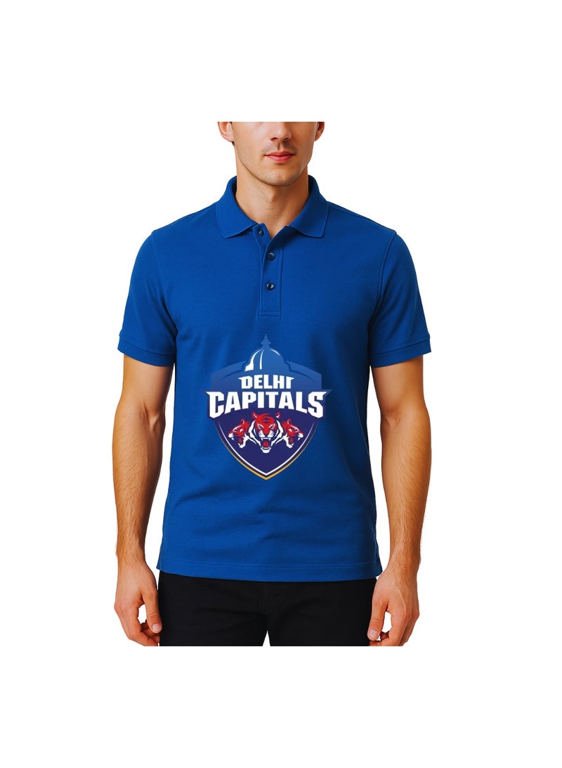 Delhi Capitals Cricket Men's Dry-Fit Polo Neck T-Shirt|DC Tshirt With Cap|Soft&Breathable Sportswear For Cricket Lovers|Wear It For Games