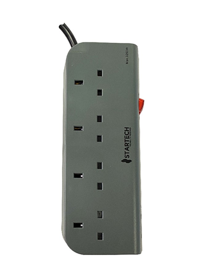 StarTech 2860W 13A 4-Way Indoor Power Strip Universal Extension Cord Grey 3 m PS-UK042U