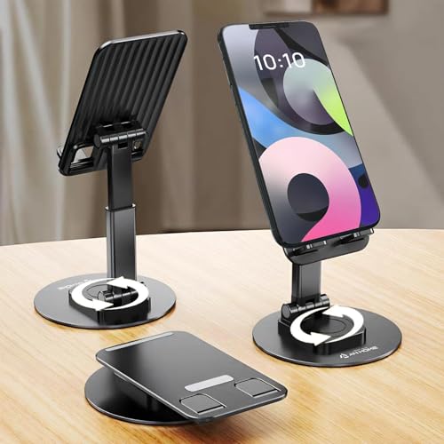 AMBLIC Desktop Adjustable Foldable Mobile Phone Stand Dock Tabletop Mount, Aluminum Stand for Table & Bed Compatible with All Smartphones & Tablets 4 to 11''inch Desk Accessories - Image 1