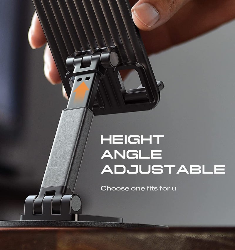 AMBLIC Desktop Adjustable Foldable Mobile Phone Stand Dock Tabletop Mount, Aluminum Stand for Table & Bed Compatible with All Smartphones & Tablets 4 to 11''inch Desk Accessories - Image 4