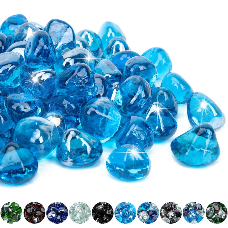 Mr. Fireglass 10 Pounds Blended Fire Glass Diamonds for Fireplace Fire Pit & Lanscaping - 1 inch High Luster Caribbean Blue Fire Rocks - Image 1