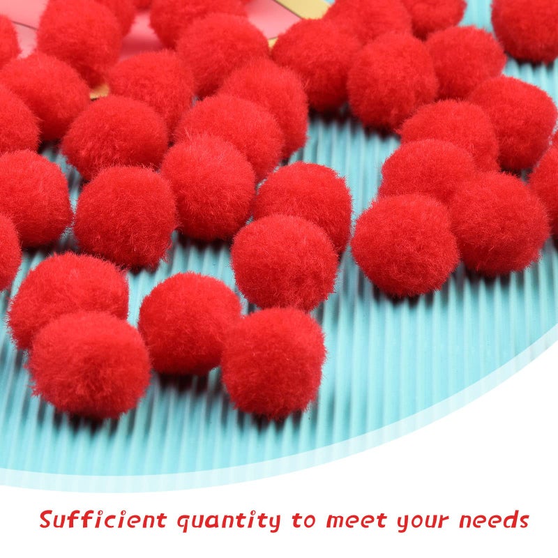 LOKUNN 1 Inch Pom Poms, Red Pom Poms for Arts and Craft, Soft and Fluffy Pom Pom Balls with Self-Adhesive Eyes, Pompoms for DIY Wedding Valentine's Day Party Decorations - Image 3