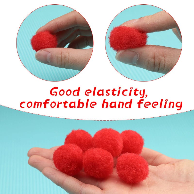 LOKUNN 1 Inch Pom Poms, Red Pom Poms for Arts and Craft, Soft and Fluffy Pom Pom Balls with Self-Adhesive Eyes, Pompoms for DIY Wedding Valentine's Day Party Decorations - Image 4