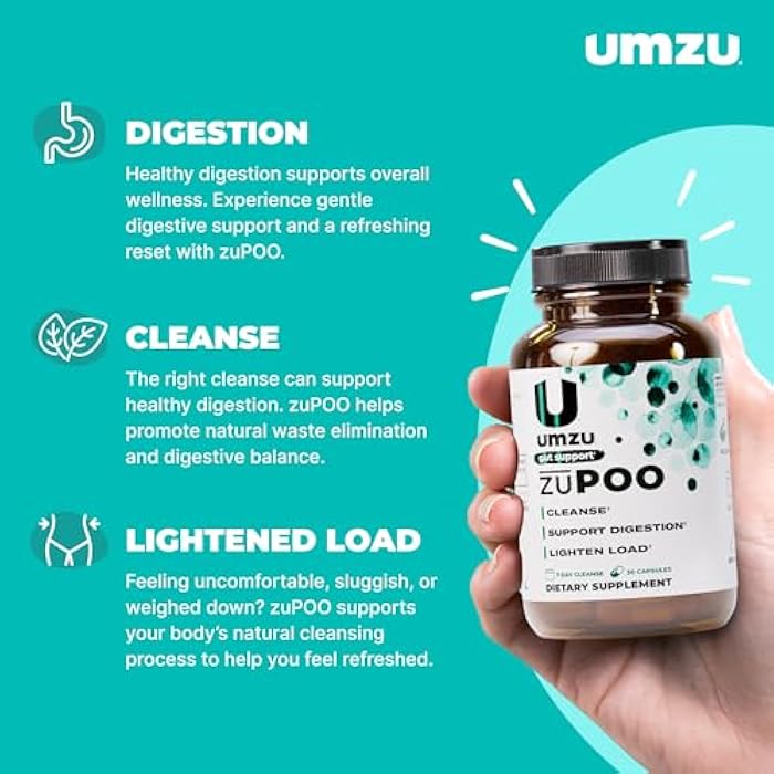 UMZU zuPOO تطهير الأمعاء، 30 كبسولة – تطهير طبيعي للقولون لمدة 7 أيام مع كاسكارا سagrada و سترات المغنيسيوم – مكمل تطهير نباتي، غير معدل وراثيًا، خالي من الغلوتين لدعم الأمعاء الصحية - Image 2