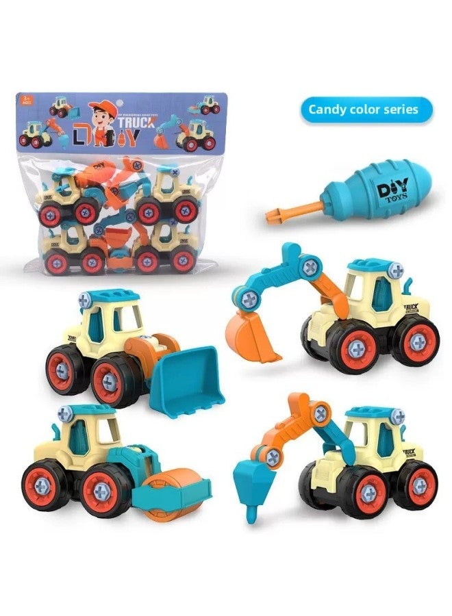 Children's Disassembly Toys 4 Suit DIY Nut Assembly Engineering Vehicle Boys And Girls Twist Screws Assembling Building Blocks-Color:4 Engineering Vehicles Suit 【candy Color】】 - Image 1