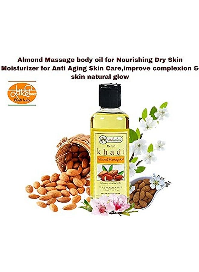 خادي ريشيخش زيت تدليك اللوز العشبي لتدليك الجسم بالكامل، تفتيح البشرة، تفتيحها، مع زيت الزيتون والجوجوبا | إزالة حب الشباب | مرطب قوي - زيت تخفيف التوتر، استرخاء الجسم والعقل، تخفيف الألم - للنساء / الرجال - 210 مل - Image 1