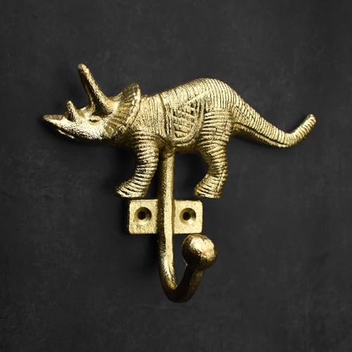 BROOK AND BIRCH Dinosaur Wall Hook Gold Animal Bird Iron Hook Vintage Iron Coat Hook Hanger for Hanging Coat Towel Hat Bags Cups Wall Mounted 1 pc Triceratops - Image 3
