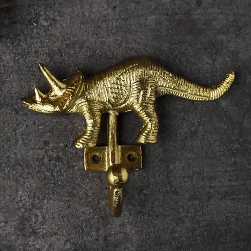 BROOK AND BIRCH Dinosaur Wall Hook Gold Animal Bird Iron Hook Vintage Iron Coat Hook Hanger for Hanging Coat Towel Hat Bags Cups Wall Mounted 1 pc Triceratops - Image 1