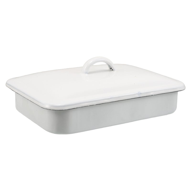 Enamel Roasting Pan with Lid: Non-Stick Rectangular Baking Dish for Vegetables Meat Or Poultry - Oven-Safe Deep Tray For Grilling - Dishwasher Safe Enamelware Cookware - Image 1
