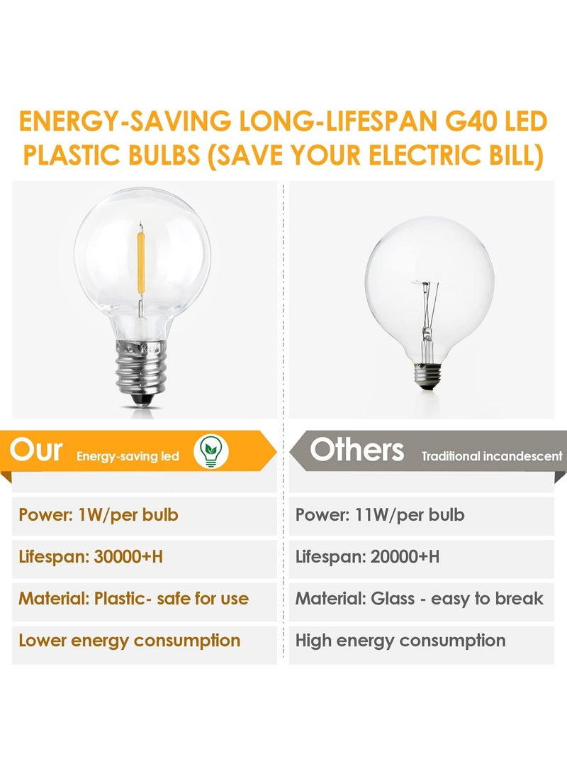 عربست 50Ft LED في الهواء الطلق سلسلة أضواء G40 الكرة الأرضية ضوء فناء قابل للتخفيف ، ضوء سلسلة معلقة للماء مع 50 مصابيح دافئة بيضاء مقاومة للكسر (2 مصابيح احتياطية) - Image 3
