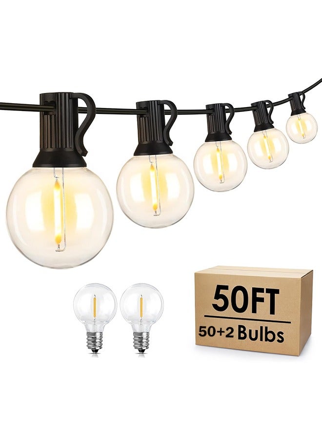 عربست 50Ft LED في الهواء الطلق سلسلة أضواء G40 الكرة الأرضية ضوء فناء قابل للتخفيف ، ضوء سلسلة معلقة للماء مع 50 مصابيح دافئة بيضاء مقاومة للكسر (2 مصابيح احتياطية) - Image 1