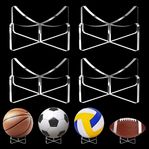 Orlanth [4 Pack] Basketball Stand 3.54x1.3 Inch, Clear Acrylic Ball Stand for Display, Storage Holder for Football Volleyball Soccer Basketball Rugby - Image 1