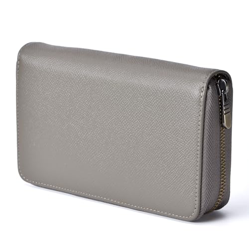 Asvine Fountain Pen Case Genuine Leather Pen Case 10 Divided Slots Gray Rollerball Pen Holder Handmade Display Organizer Zippered Pouch - Image 1