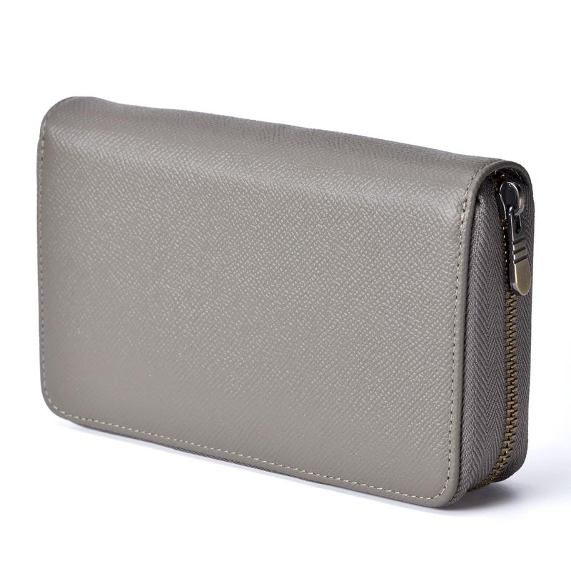 Asvine Fountain Pen Case Genuine Leather Pen Case 10 Divided Slots Gray Rollerball Pen Holder Handmade Display Organizer Zippered Pouch - Image 2