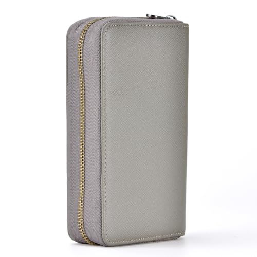 Asvine Fountain Pen Case Genuine Leather Pen Case 10 Divided Slots Gray Rollerball Pen Holder Handmade Display Organizer Zippered Pouch - Image 3