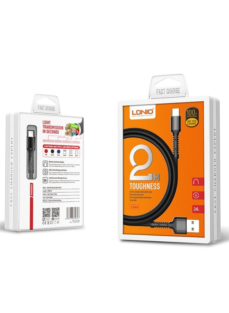 لدينو كابل بيانات وشحن سريع من إلدنو LS64، بطول مترين، تيار 5 أمبير، من إلدنو، الأكثر مبيعًا، لشحن الهواتف المحمولة من النوع C، كابل بيانات USB - Image 1
