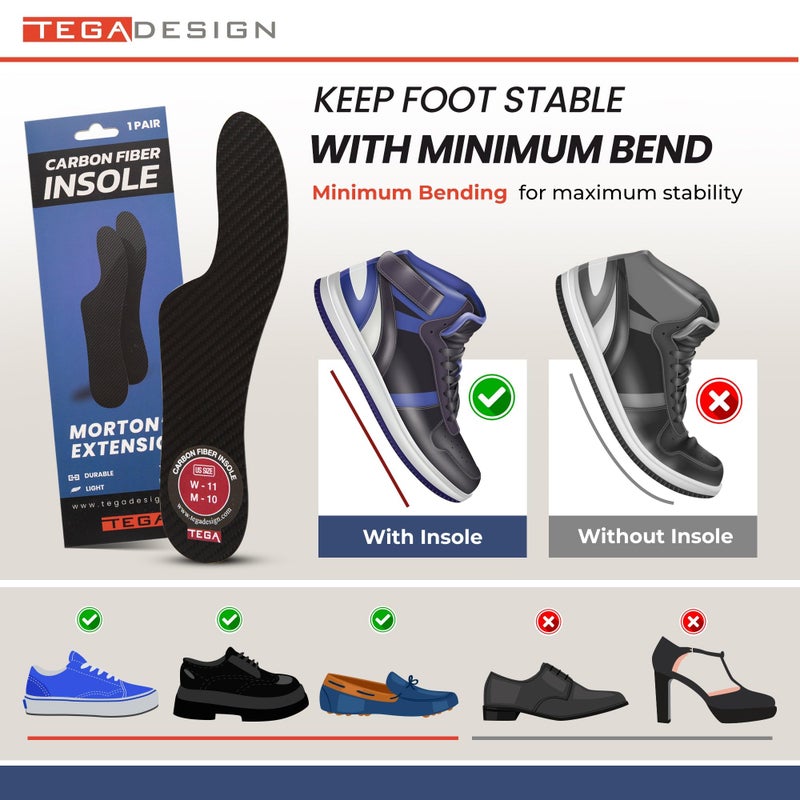 TEGA MortonÂ´s Extension Orthotic, Carbon Fiber Rigid Insole - 1 Pair - Morton's Toe, Turf Toe, Hallux Limitus, Hallux Rigidus, Arthritis (W13/M12) - Image 2