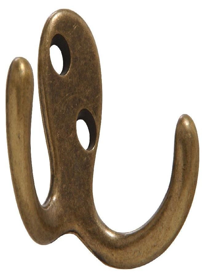 HARDWARE ESSENTIALS - Hardware Essentials 852903 Double Clothes Hooks Antique Brass - 2 Pack - Image 1