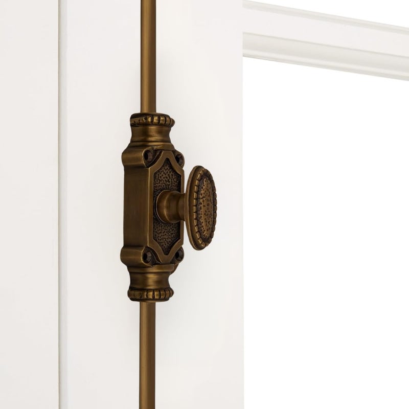 STALLION HARDWARE Antique Brass Cremone Bolt Set - Solid Brass Cabinet Hardware with 2' Rods & Handle, Perfect for Cabinets & Restoration Projects, Easy One-Side Operation for Timeless Charm - Image 1