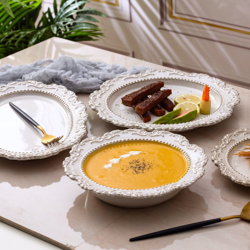 أواني خزفية على طراز القصر الفرنسي الرجعي لأطباق الطعام الغربي، طبق حساء، وعاء سلطة فواكه، فنجان قهوة وصحن، طبق عشاء - Image 2