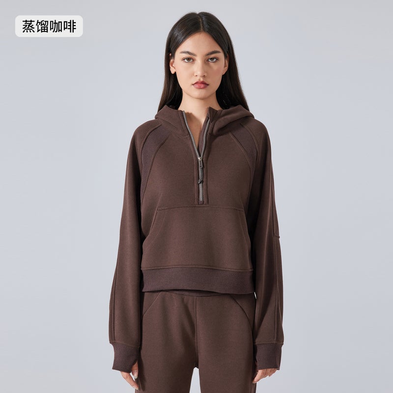 Generic New Velveteen Warm Hoodie Women Crop Sportswear Distilled coffee