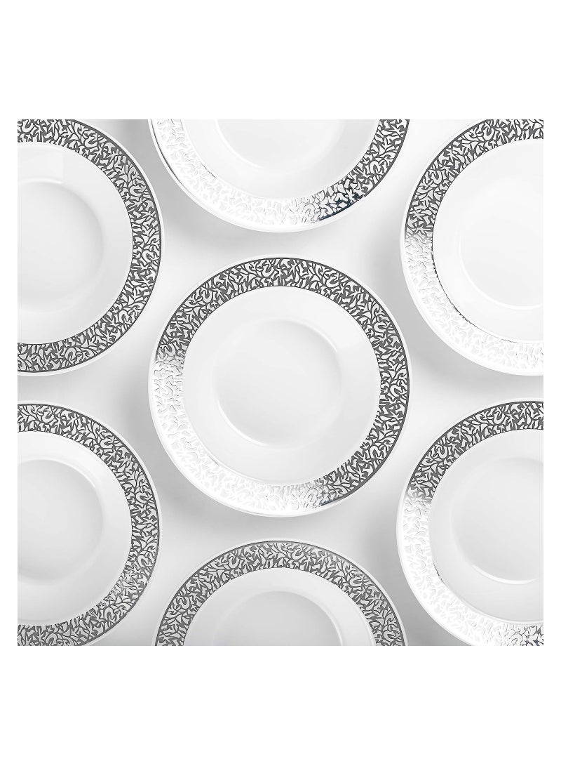 KASTWAVE Premium Plastic Dessert Bowls Party Bowls, Multi-Use Plastic Bowls with Silver Lace Rim, Perfect for Picnic, Party Food, BBQ, Garden Party (18cm - 20 Pcs) - Image 5