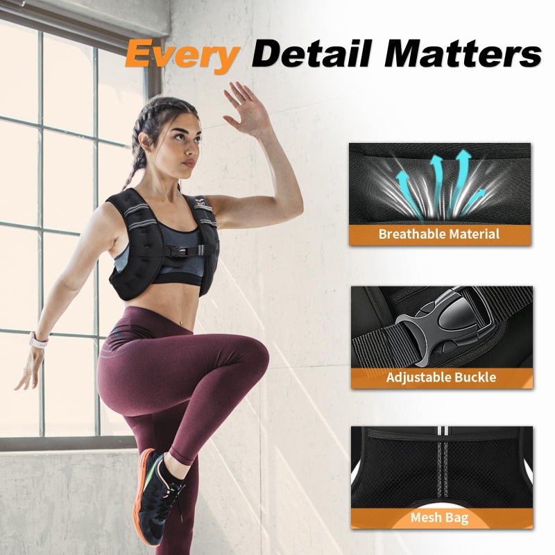 VBSD Weighted Vest Woman 8LB Weight Vest for Women Men Body Weight Vests for Walking Strength Training Running Workout Jogging Fitness Black - Image 2
