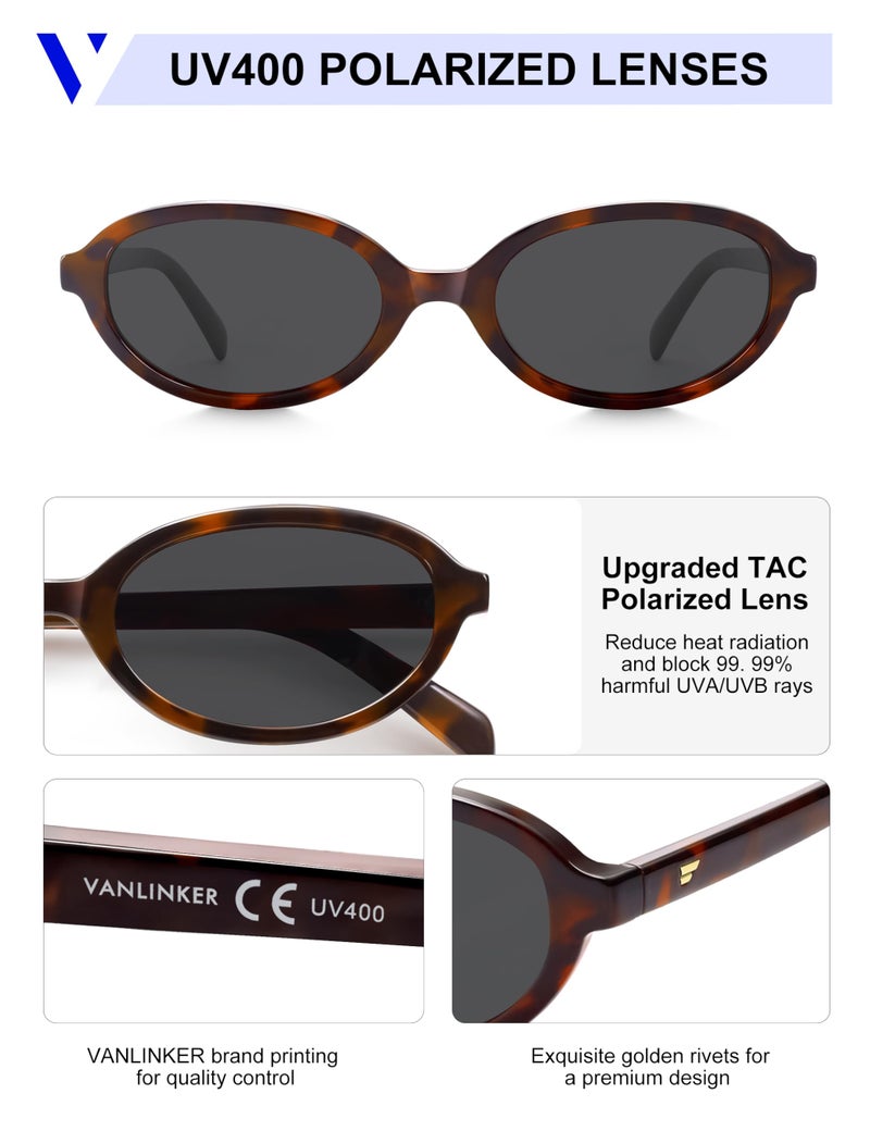 VANLINKER Retro Oval Polarized Sunglasses for Women Small Narrow 90s Trendy Y2k Shades VL9890,Tortoise/Grey - Image 4