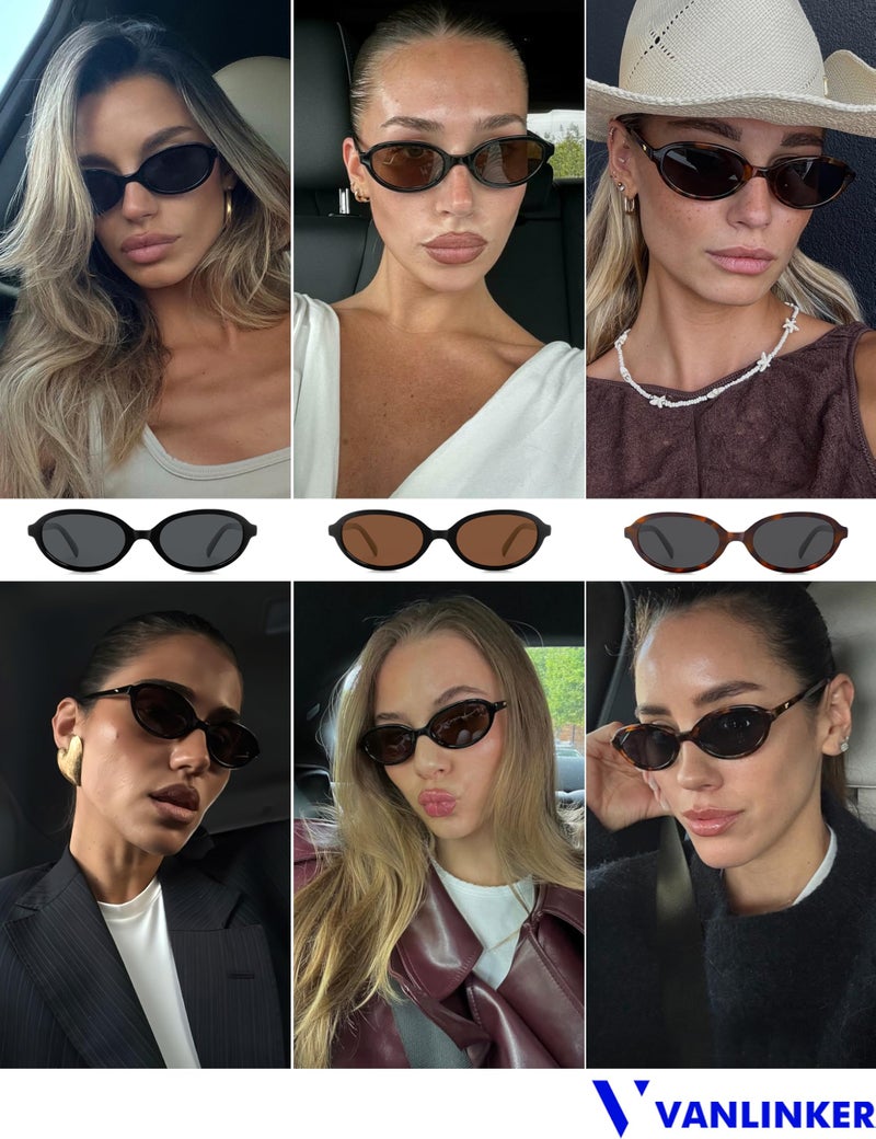 VANLINKER Retro Oval Polarized Sunglasses for Women Small Narrow 90s Trendy Y2k Shades VL9890,Tortoise/Grey - Image 2