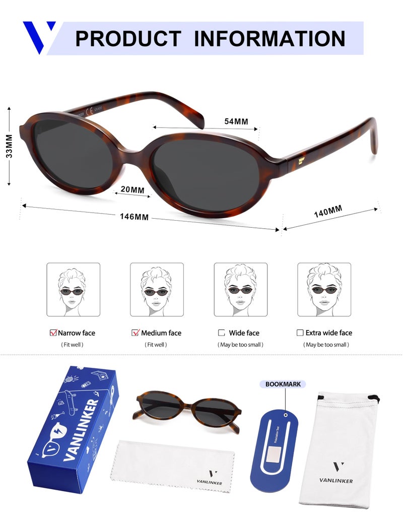 VANLINKER Retro Oval Polarized Sunglasses for Women Small Narrow 90s Trendy Y2k Shades VL9890,Tortoise/Grey - Image 5