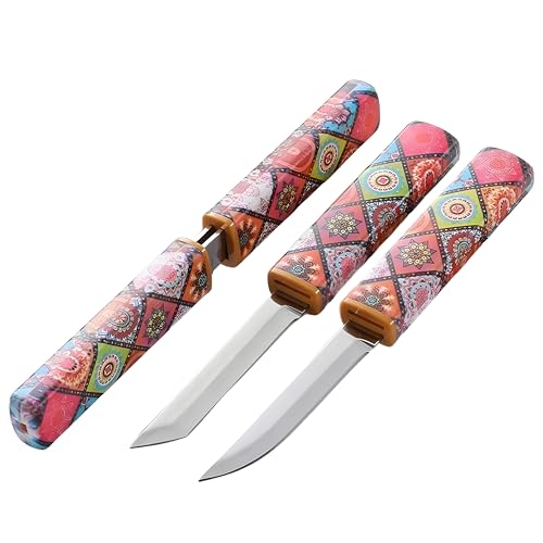 Kneefcy Blade Knife Set with Printed Plastic Handle – Fruit Cutting, Peeling & Kitchen Utility Use | Decorative Compact Knife with Dual Stainless Blades and Blade Cover - Image 1