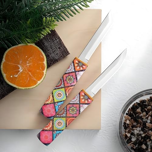 Kneefcy Blade Knife Set with Printed Plastic Handle – Fruit Cutting, Peeling & Kitchen Utility Use | Decorative Compact Knife with Dual Stainless Blades and Blade Cover - Image 4