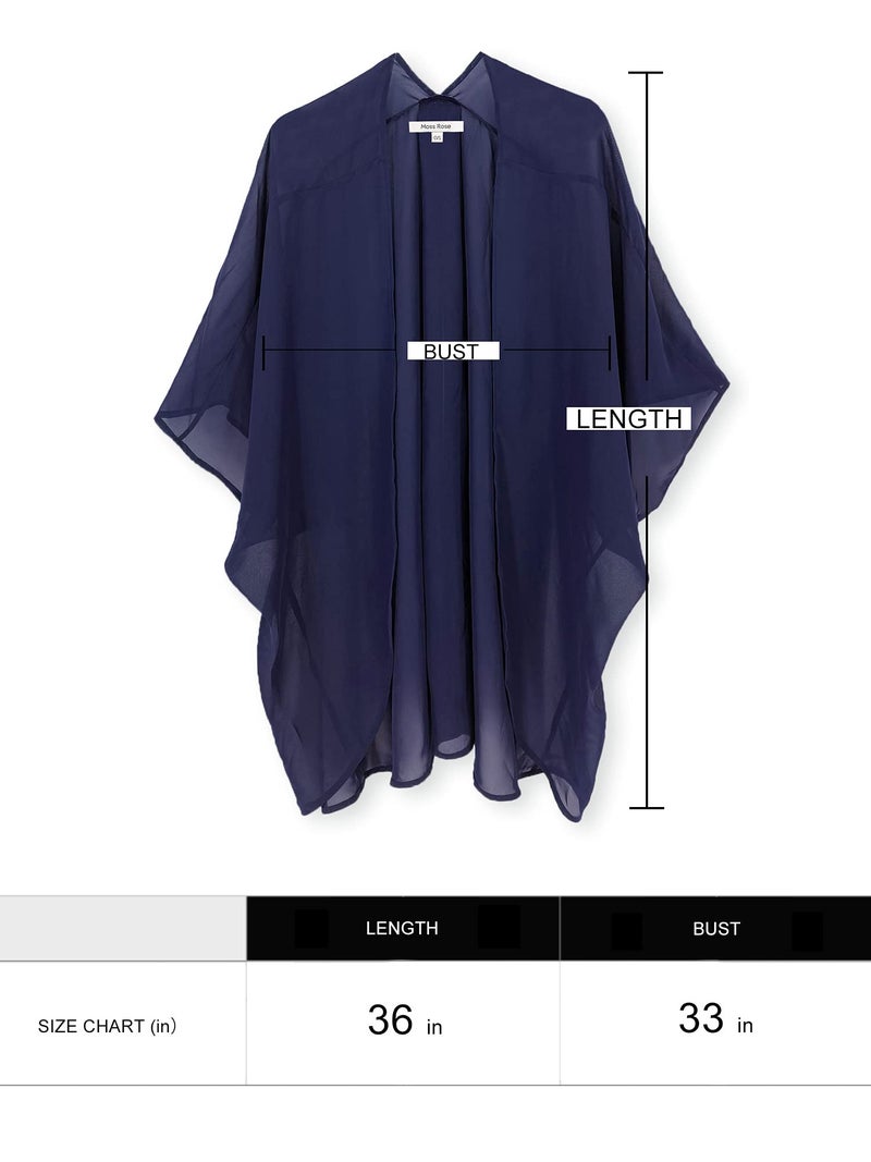 Moss Rose Women's Beach Kimono Coverup Sheer Chiffon Cover Ups, Casual Loose Open Front Cardigan Tops Solid Navy - Image 4