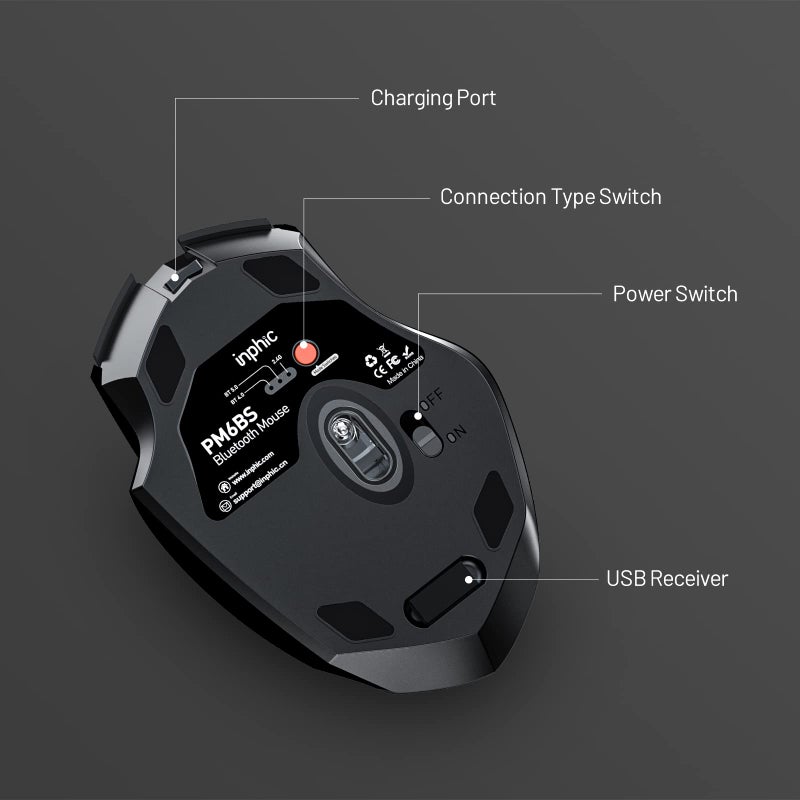 INPHIC Bluetooth Mouse for Laptop, Upgraded Visible Battery, 2400 DPI, Silent Ergonomic Computer Mouse Wireless, Mac, PC etc. - Image 5