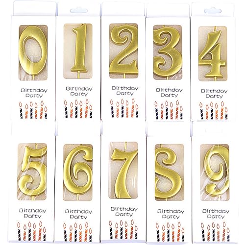 Hazyore 10-Pieces Numeral Birthday Candles, Birthday Digital Candle Baking Dessert Cake Party Romantic Atmosphere Decoration Number 0-9 Cake Top Decoration for Birthdays Wedding Anniversaries Parties - Image 1