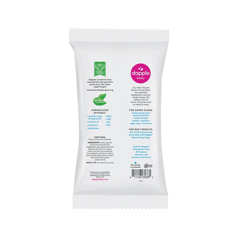 dapple Breast Pump Wipes by Dapple Baby, Hypoallergenic  Powered by Plants, Removes Milk Residue, Leaves No Taste, Convenient Wipes Pouch, Fragrance Free, 25 Count (Pack of 3) - Image 2