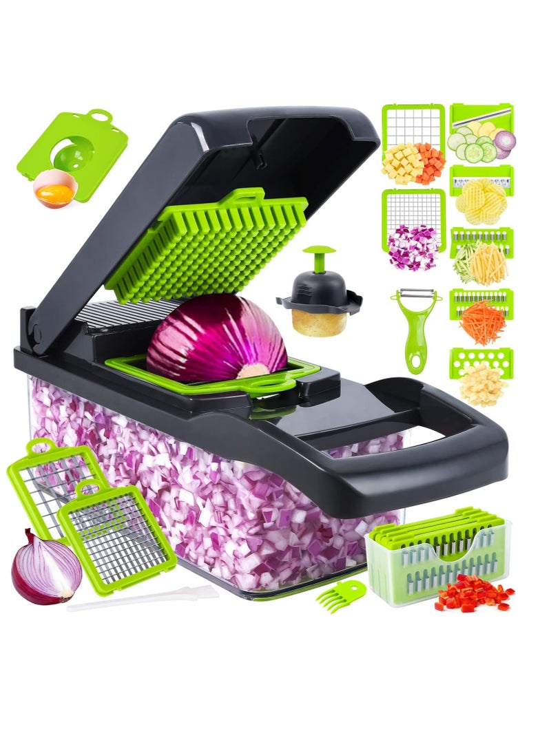 RYN Vegetable Chopper Pro Onion Chopper 14 in 1Multifunctional Food Chopper Kitchen Vegetable Slicer Dicer Cutter Veggie Chopper With 8 Blades Carrot and Garlic Chopper With Container - Image 1