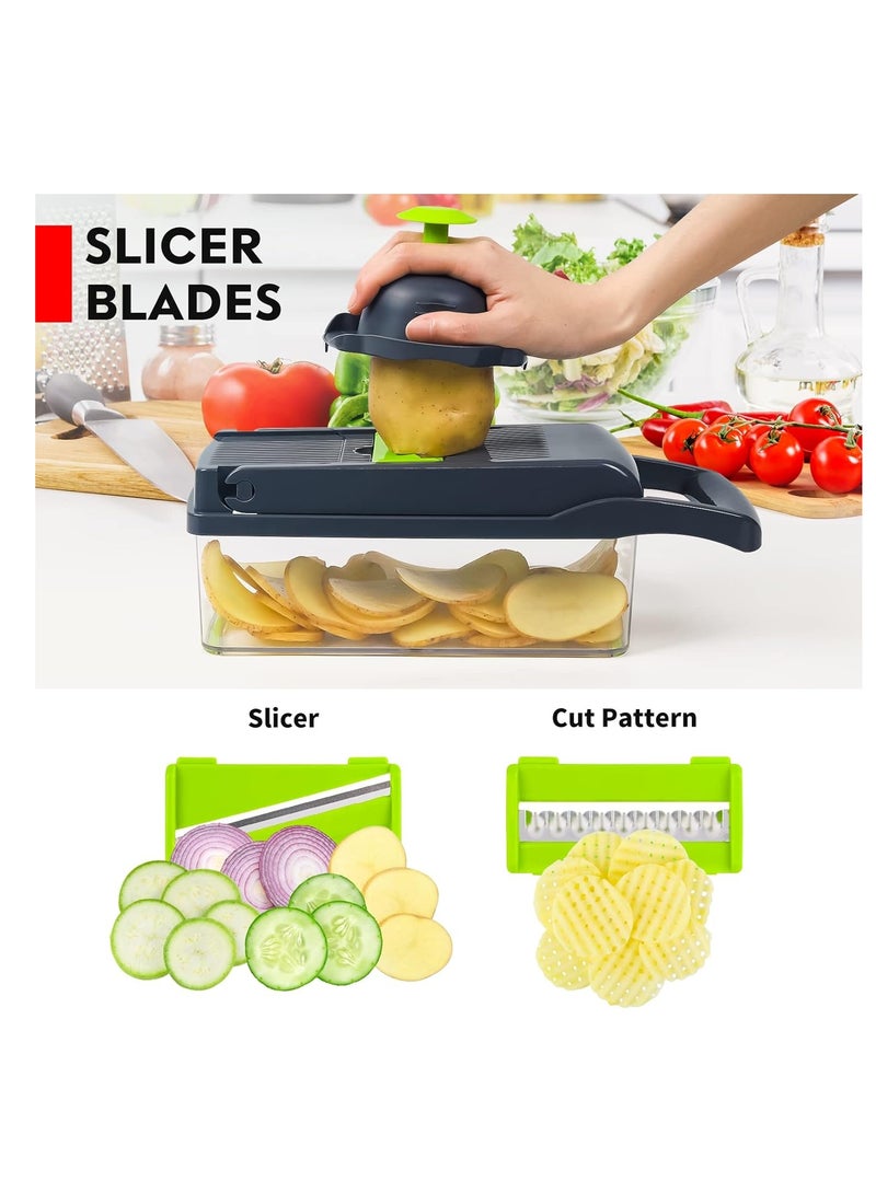 RYN Vegetable Chopper Pro Onion Chopper 14 in 1Multifunctional Food Chopper Kitchen Vegetable Slicer Dicer Cutter Veggie Chopper With 8 Blades Carrot and Garlic Chopper With Container - Image 4