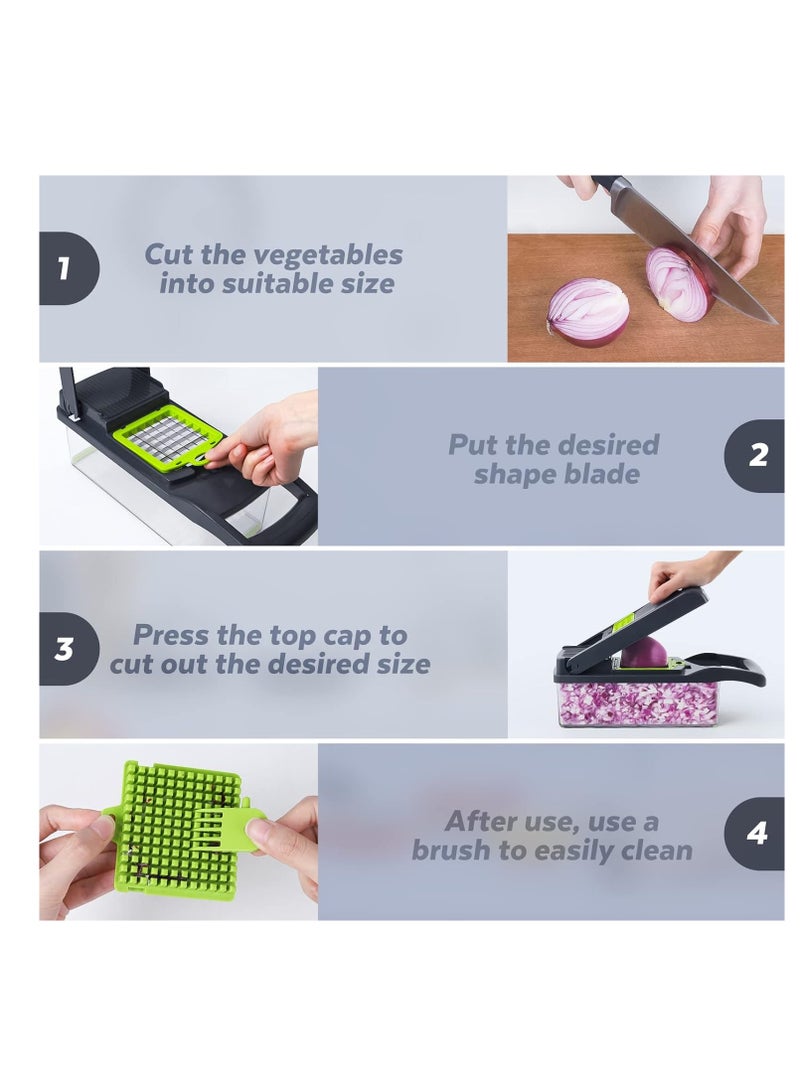 RYN Vegetable Chopper Pro Onion Chopper 14 in 1Multifunctional Food Chopper Kitchen Vegetable Slicer Dicer Cutter Veggie Chopper With 8 Blades Carrot and Garlic Chopper With Container - Image 5