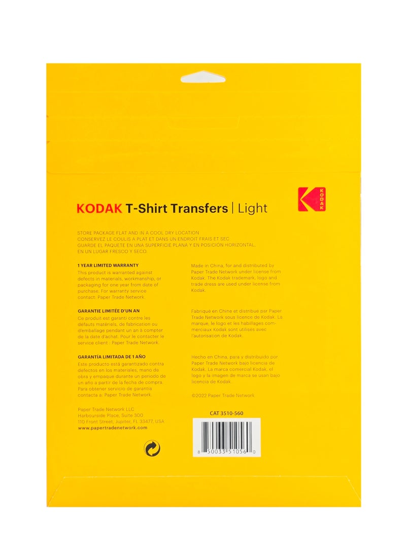 كوداك ورق نقل للقمصان A4 للأقمشة الفاتحة، قابل للطباعة بالحبر، نقل حراري سهل بالكي، 5 أوراق - Image 2