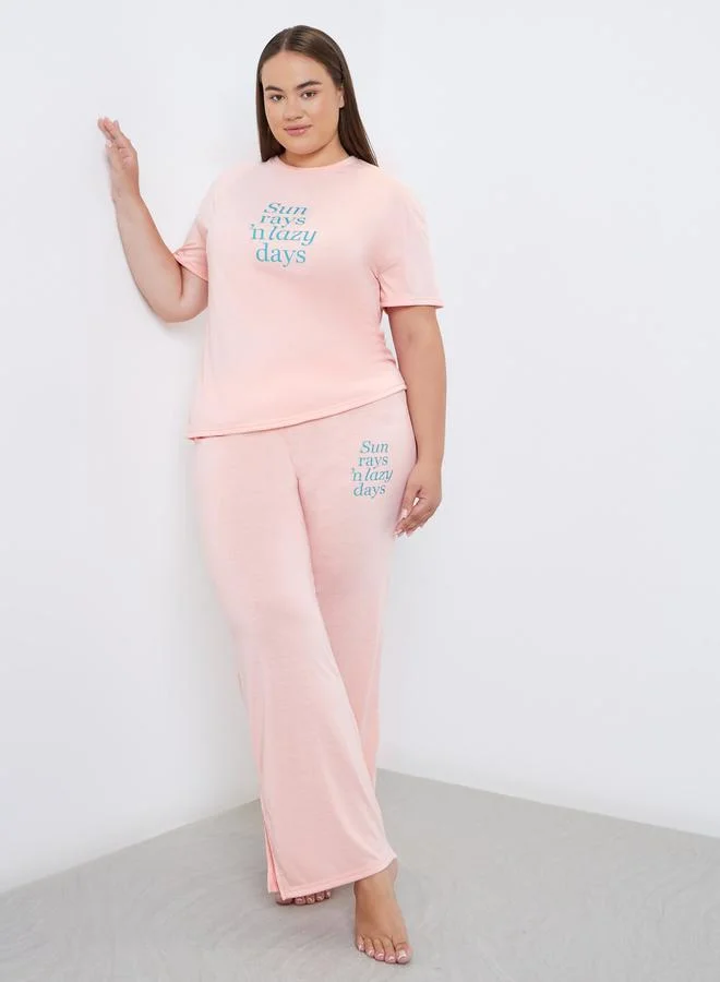 Styli Styli Plus Printed Dropped Shoulder T-Shirt and Pyjama Set