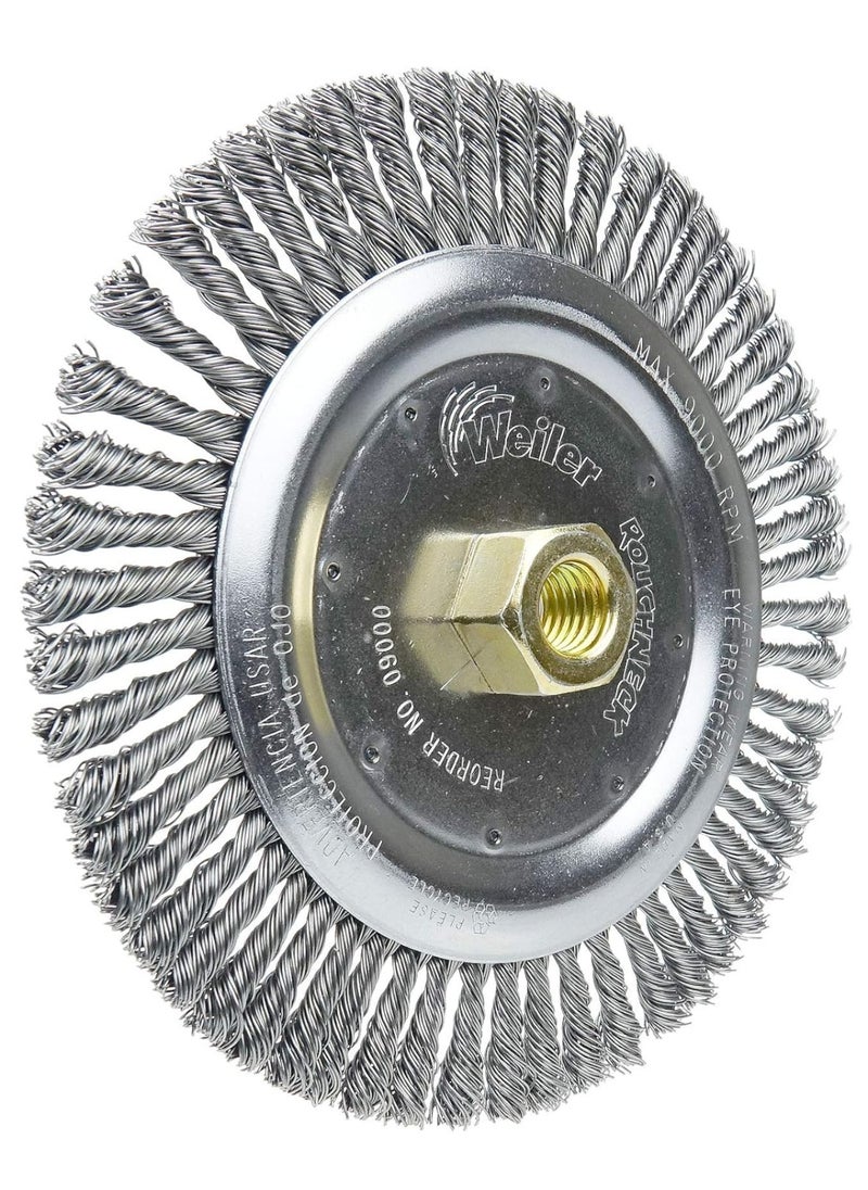 WEILER Weiler 09000 Roughneck 7" Root Pass Weld Cleaning Brush, .020" Steel Wire Fill, 5/8"-11 Unc Nut, Made in the USA, 56 Knots  - Image 2