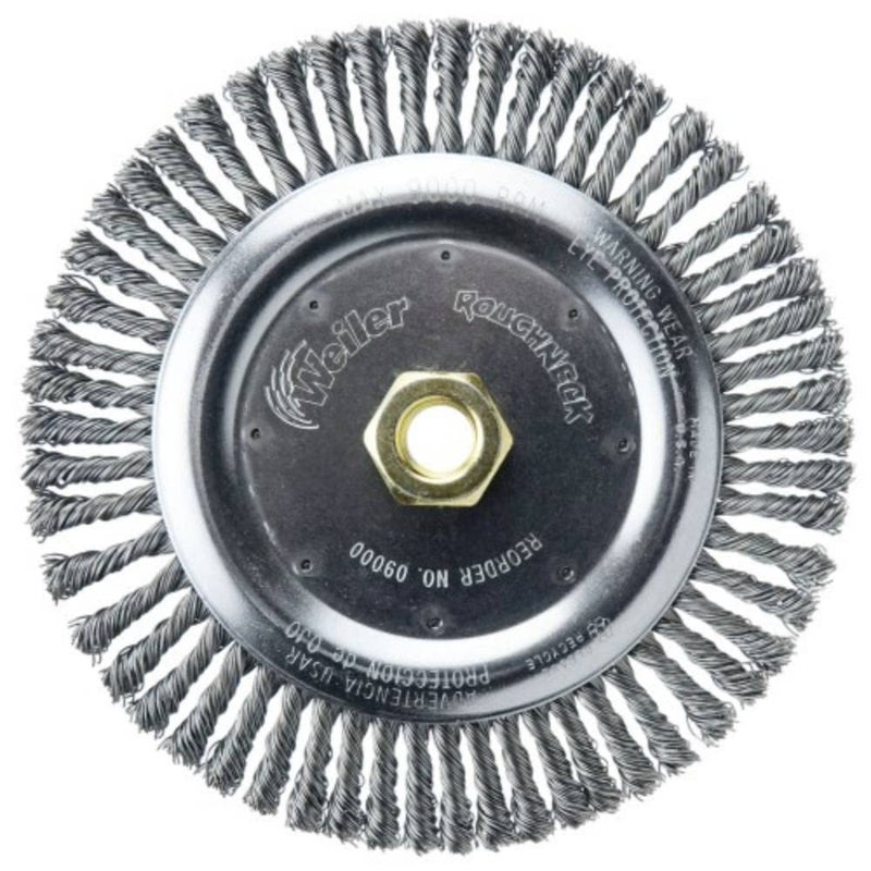 Weiler 09000 Roughneck 7" Root Pass Weld Cleaning Brush, .020" Steel Wire Fill, 5/8"-11 Unc Nut, Made in the USA, 56 Knots - Image 1