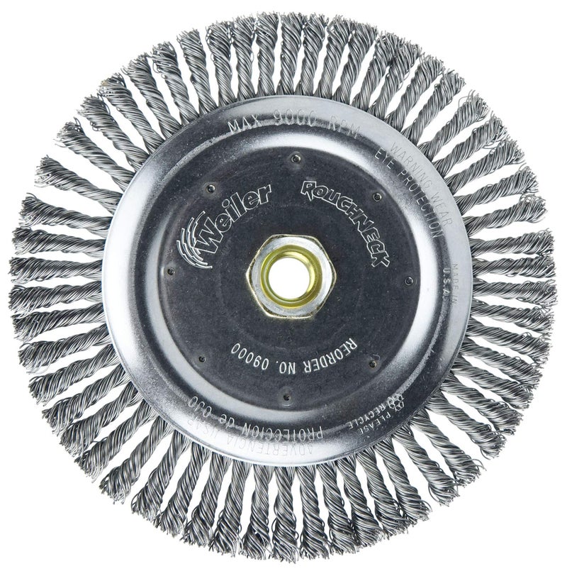 Weiler 09000 Roughneck 7" Root Pass Weld Cleaning Brush, .020" Steel Wire Fill, 5/8"-11 Unc Nut, Made in the USA, 56 Knots - Image 3