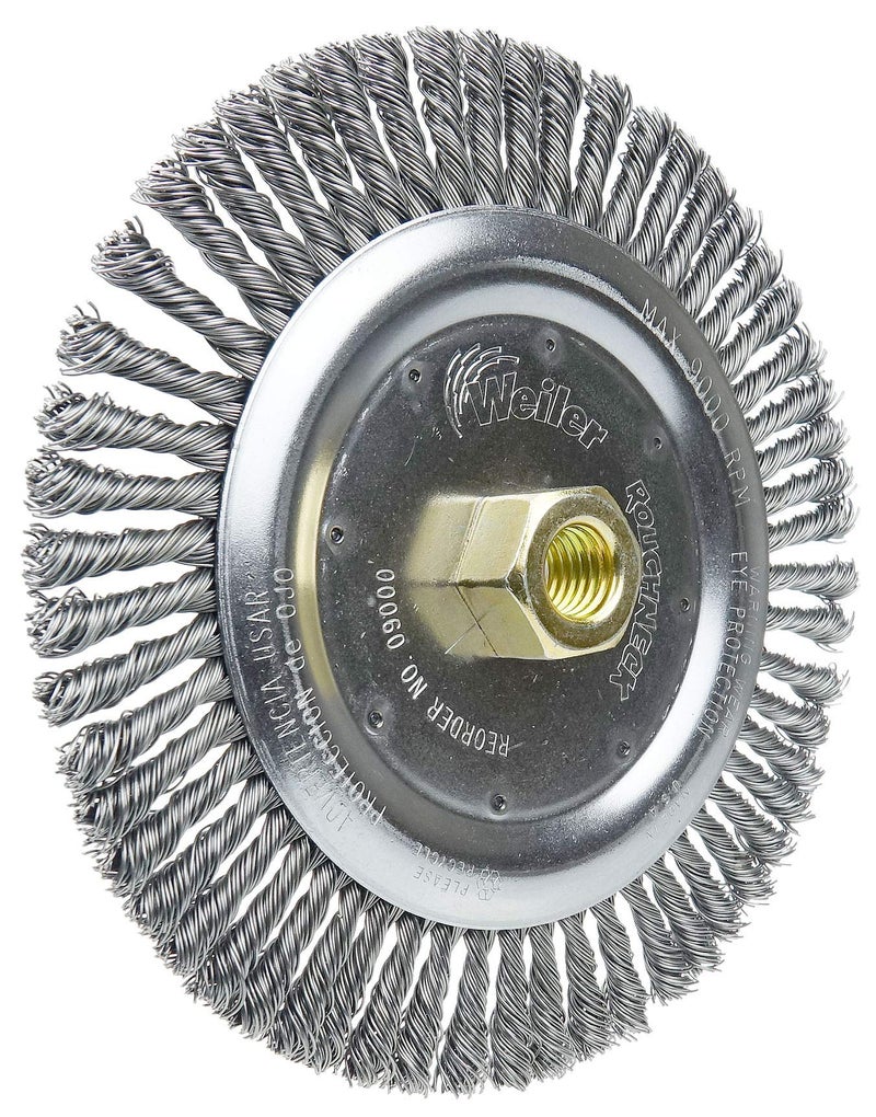 Weiler 09000 Roughneck 7" Root Pass Weld Cleaning Brush, .020" Steel Wire Fill, 5/8"-11 Unc Nut, Made in the USA, 56 Knots - Image 2