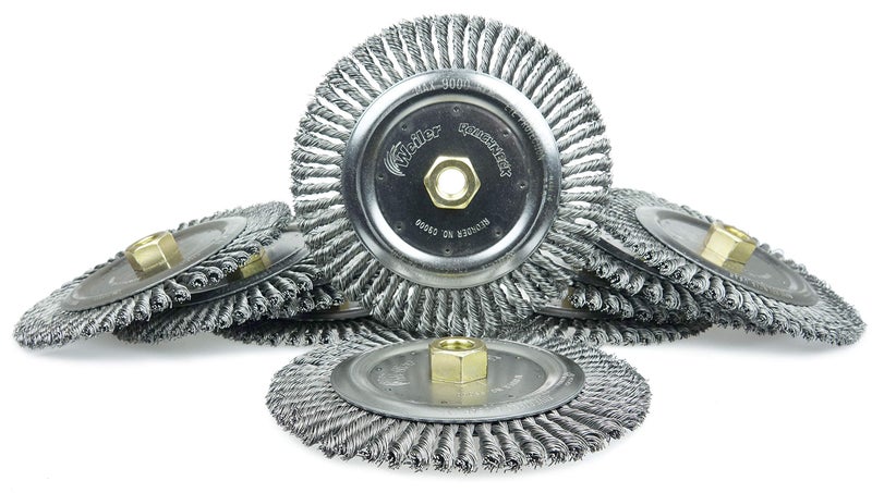Weiler 09000 Roughneck 7" Root Pass Weld Cleaning Brush, .020" Steel Wire Fill, 5/8"-11 Unc Nut, Made in the USA, 56 Knots - Image 4