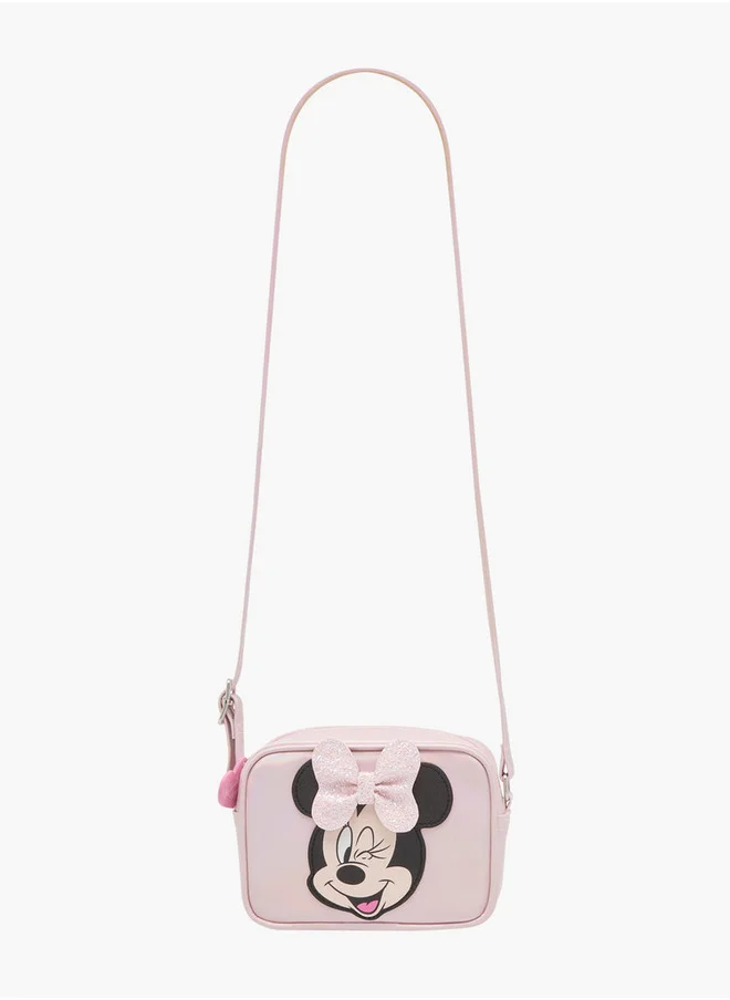 ديزني Girls Minnie Mouse Print Crossbody Bag with Zip Closure and Adjustable Strap