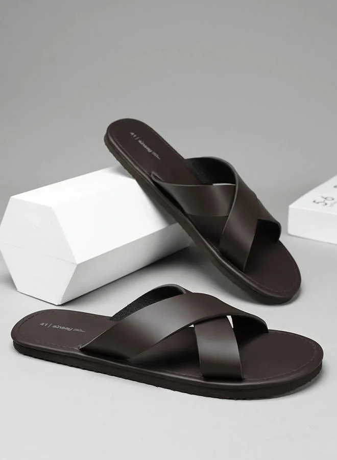 Take Two Men Brown Cross-Strap Flip-Flops