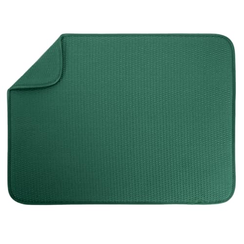 S&T INC. Dish Drying Mat XL, 18” x 24”, Absorbent Microfiber Kitchen Counter Mat, Drying Pad for Dishes, Utensils, Pots and Pans, Extra Large, Diamond Texture, Emerald Green - Image 1