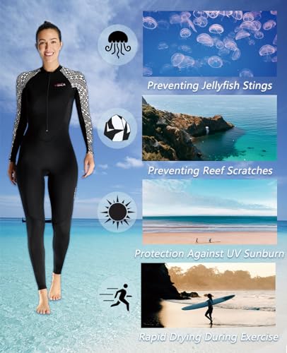 Skyone Dive Skins Swimsuit Full Body Rash Guard for Men Women, Thin Wet Suit Scuba Skin UV Protection Long Sleeve, One Piece Quick Dry Wetsuits Diving Skin for Snorkeling (Black Women, XX-Large) - Image 3